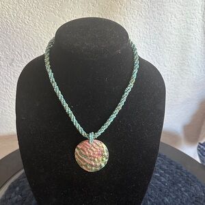 Handmade Turquoise Beads with Round abalone Pendant Necklace